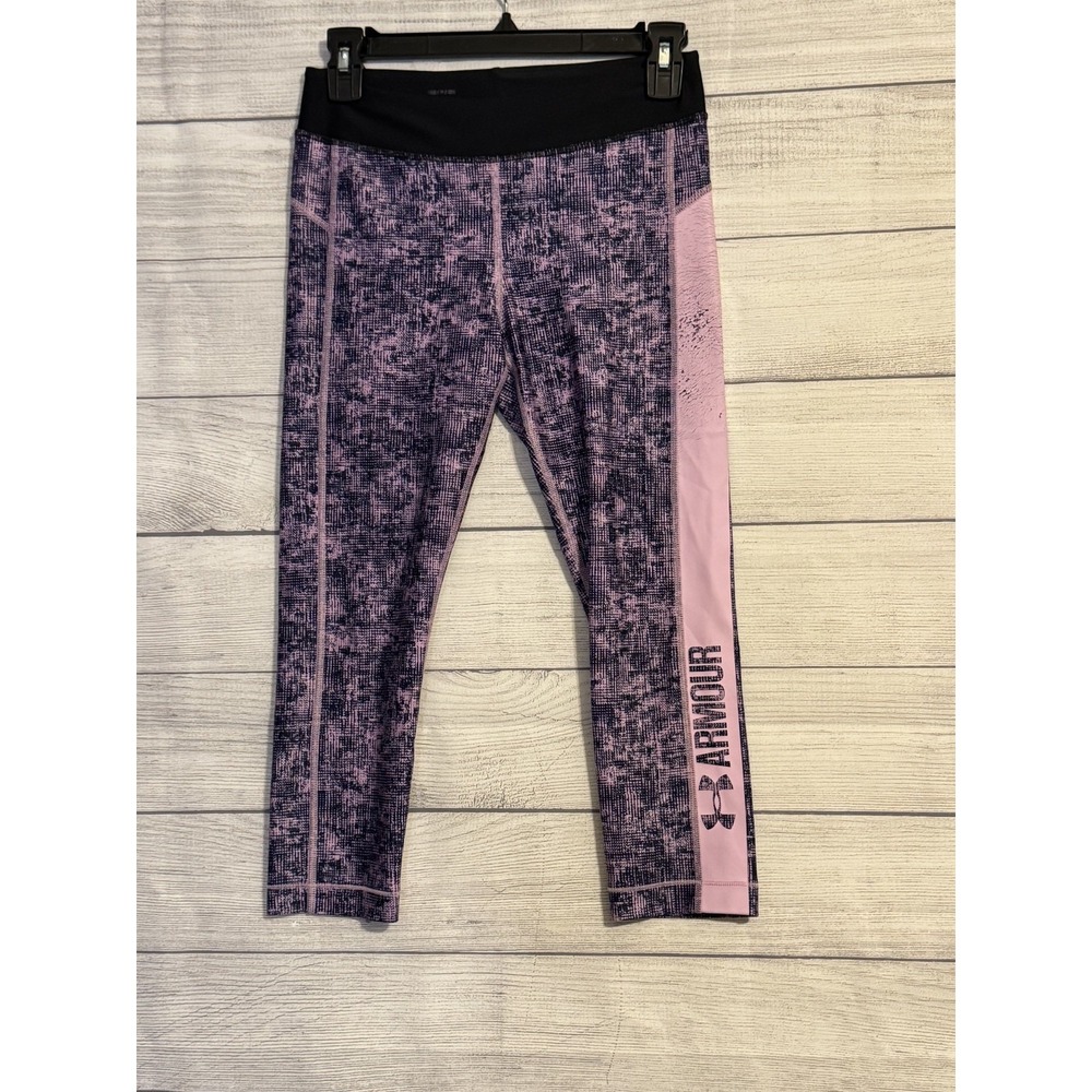 Under Armour Women HeatGear Compression Capri Leggings‎ Small Pink Black Pocket